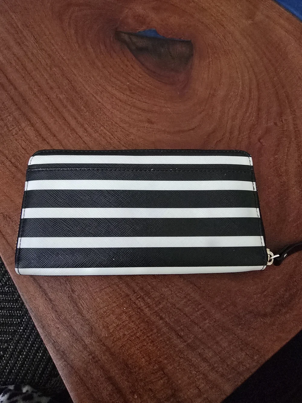 Kate Spade Black and White Striped Zip Wallet